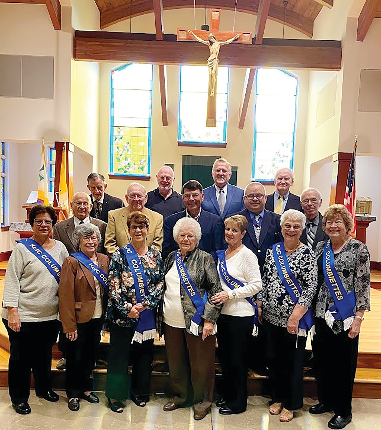 Pictured is a group of those in attendance from the Knights of Columbus and the Columbiettes. They now have a permanent home in the parish hall.